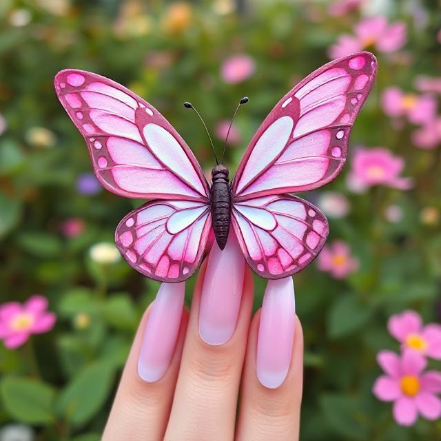 3D Butterfly Wings on Accent Nails
