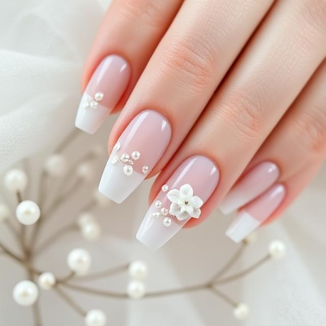 3D Floral French with Pearls
