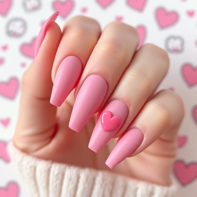 3D Heart Charms on Matte Nails