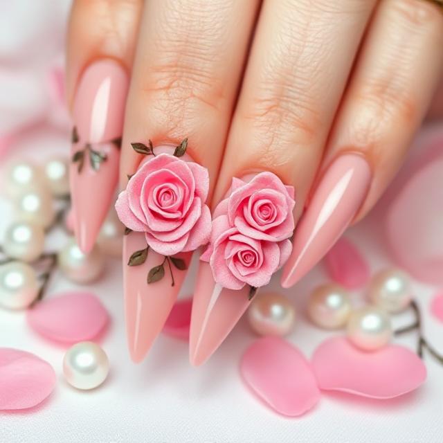 3D Sculpted Roses on Nude Base