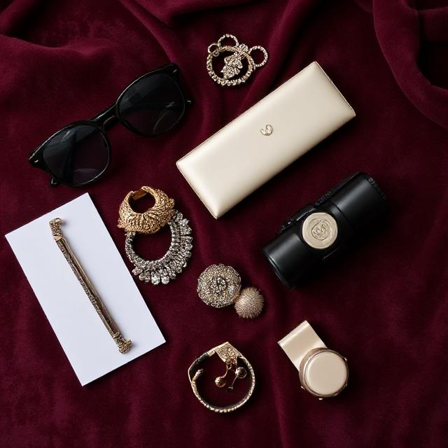 Accessories flat lay on velvet fabric background
