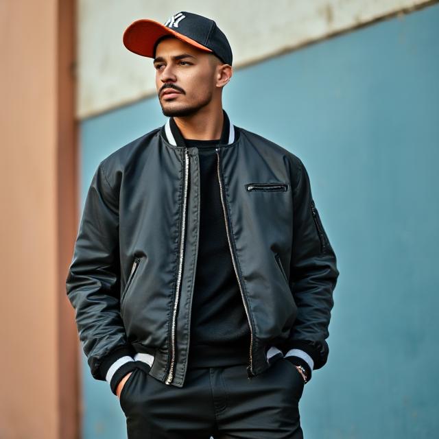 Baseball Cap + Bomber Jacket + Straight-Leg Trousers