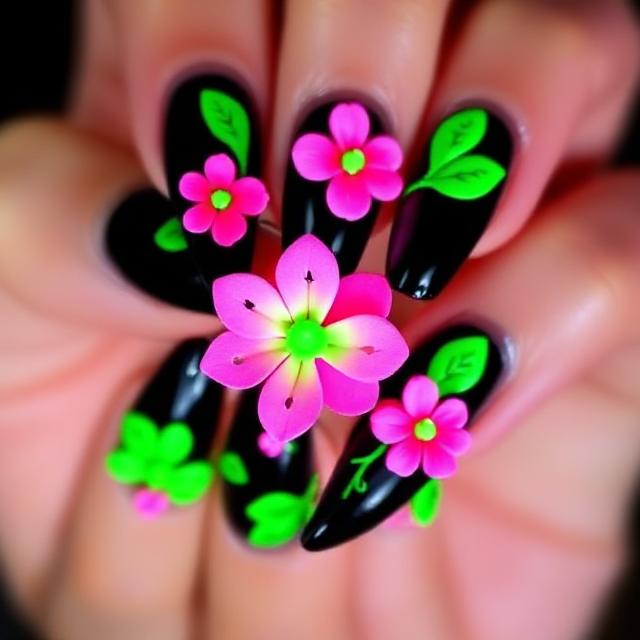 Black Base with Neon Floral Pop