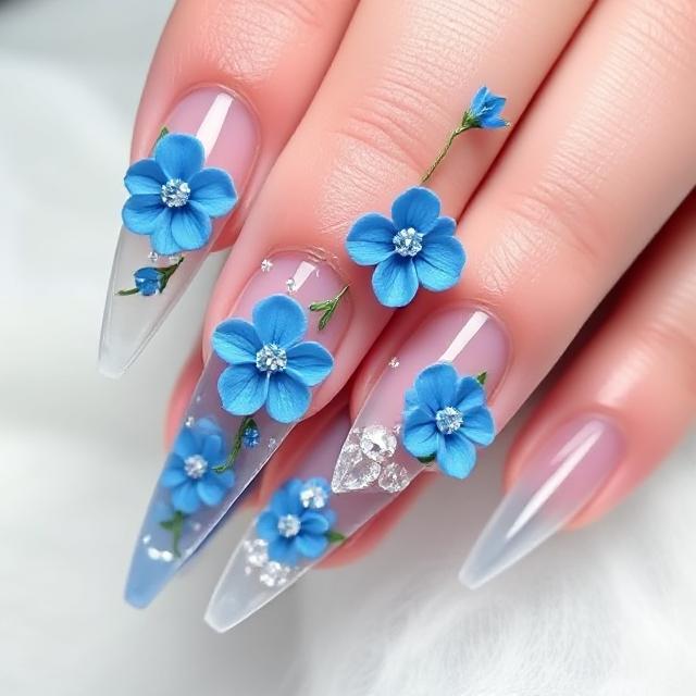 Blue Floral Arrangement on Clear Base