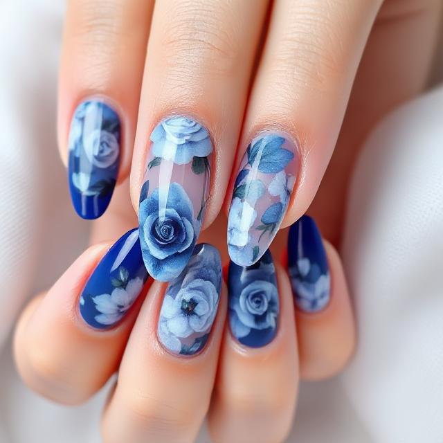 Blue Rose Blooming Nails