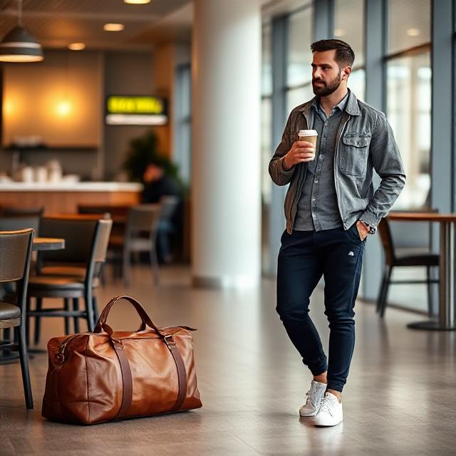 Shirt Jacket + Knit Pants + Sneakers (Travel Brunch Look)