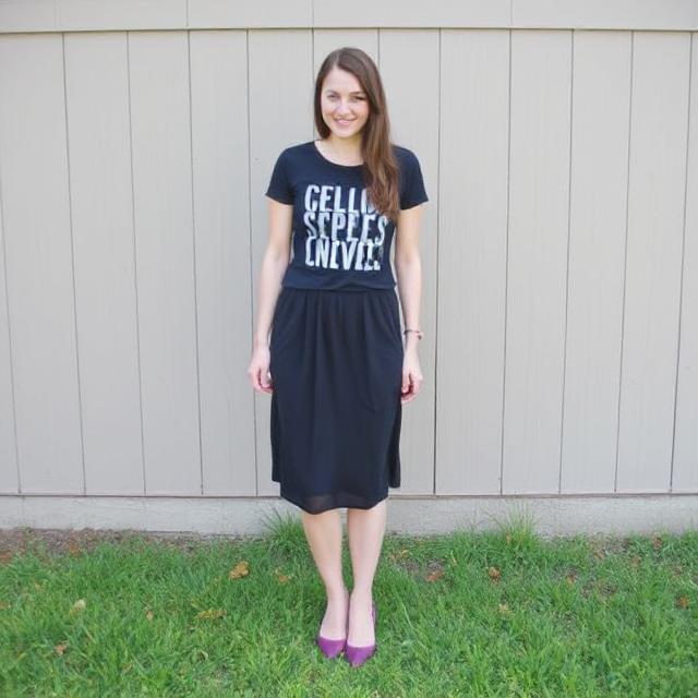Graphic Tee + Midi Skirt + Ballet Flats