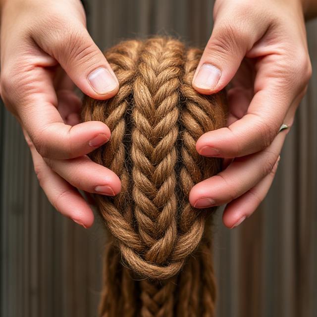 Hands twisting sections into rope braids