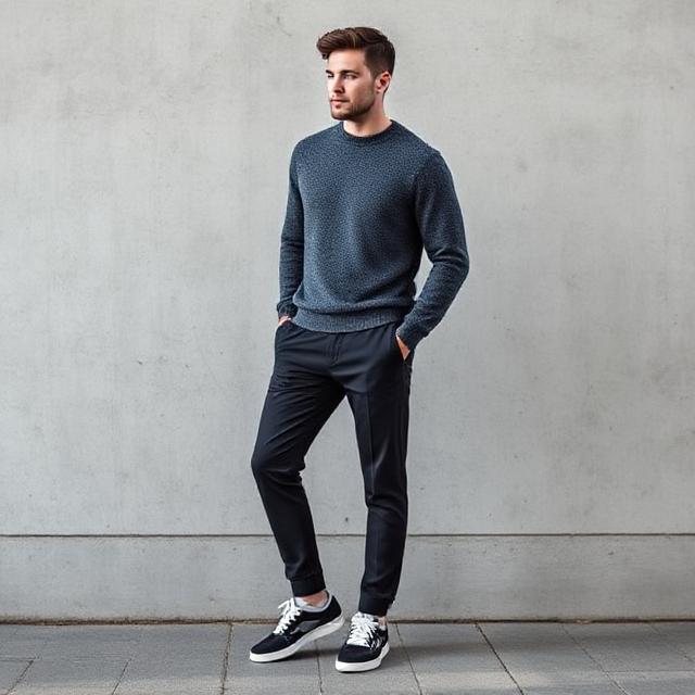 Lightweight Knit Sweater + Trousers + Sneakers