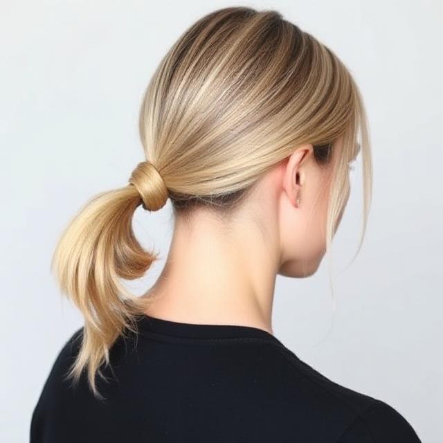 Low ponytail with hair wrapped around elastic