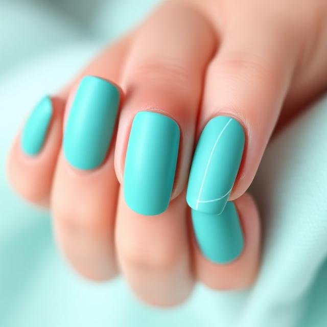 Matte turquoise nails with delicate white lines