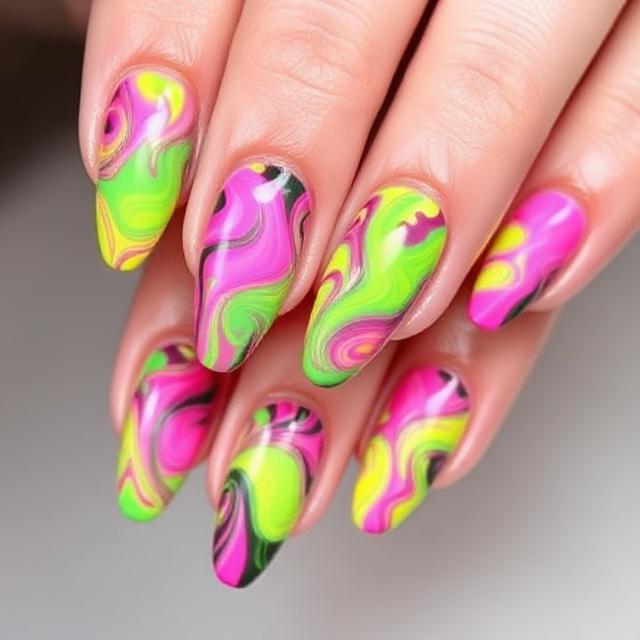 Neon Marble Blooming Nails