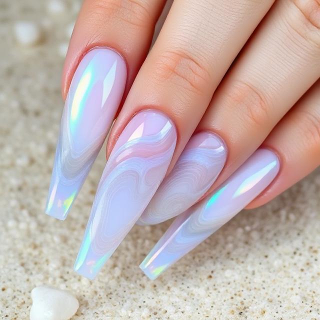 Opal Shell-Inspired 3D Nails