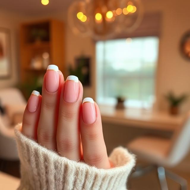 Peachy Nude French with Gold Accent Line