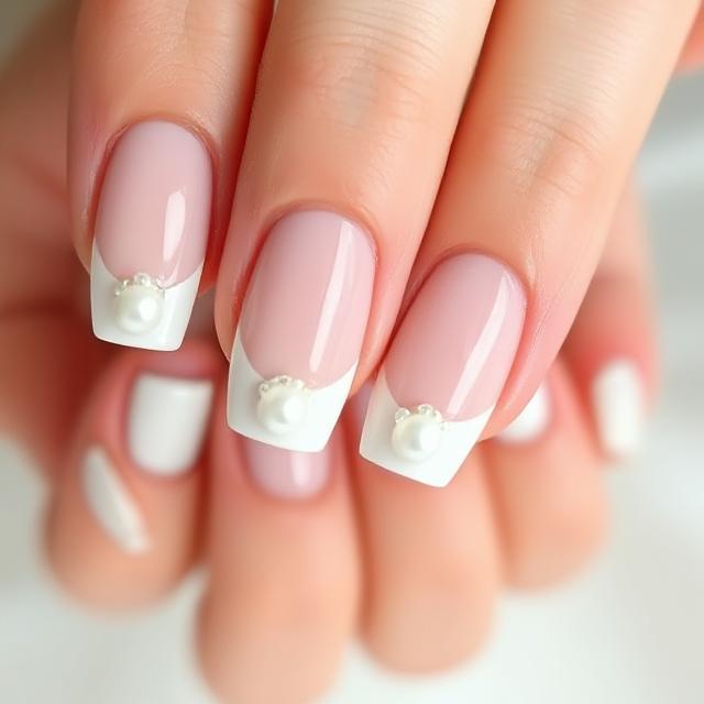Pearl-Encrusted 3D French Tips