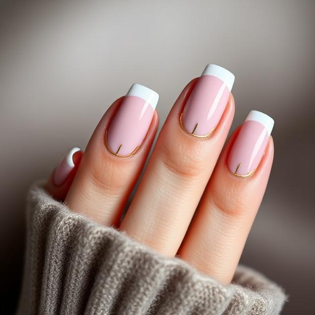 Pink French Tips with Gold Outline