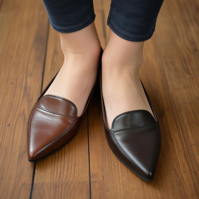 Pointed-toe flats in leather