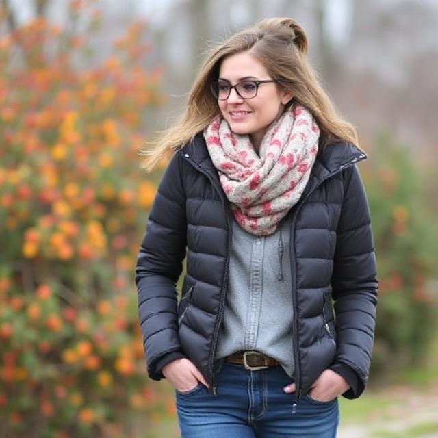 Puffer Jacket + Denim + Chunky Scarf