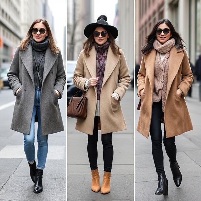 Side-by-side: 3 stylish layered winter outfits on NYC streets