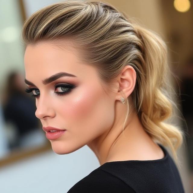Slicked back wet wave with smoky eye makeup