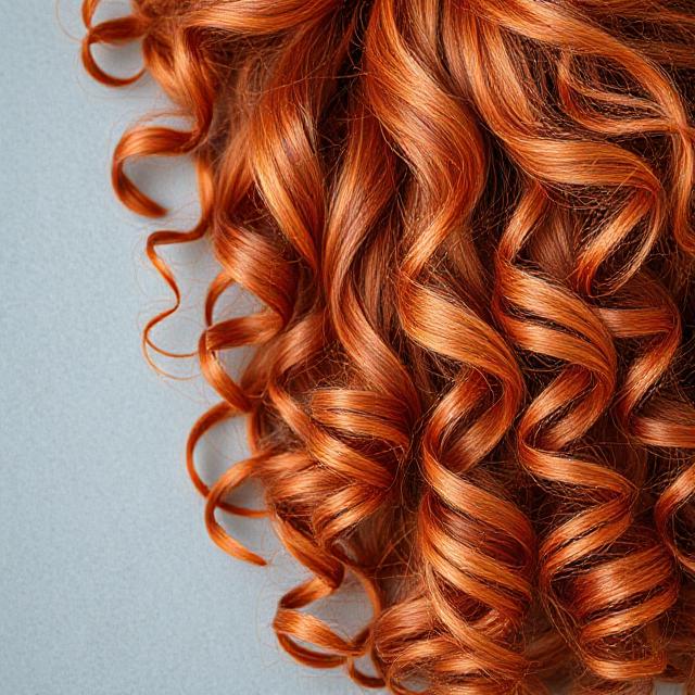 Top-down shot of curls in vibrant auburn tones