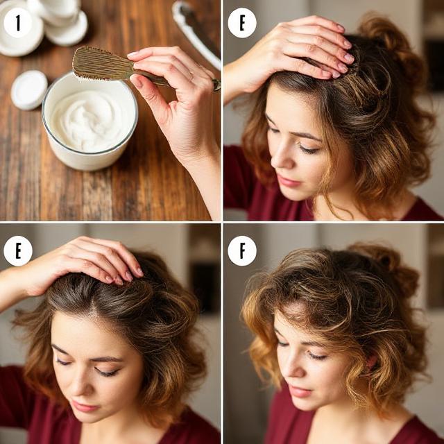 Tutorial collage: applying cream, combing, scrunching, final glow