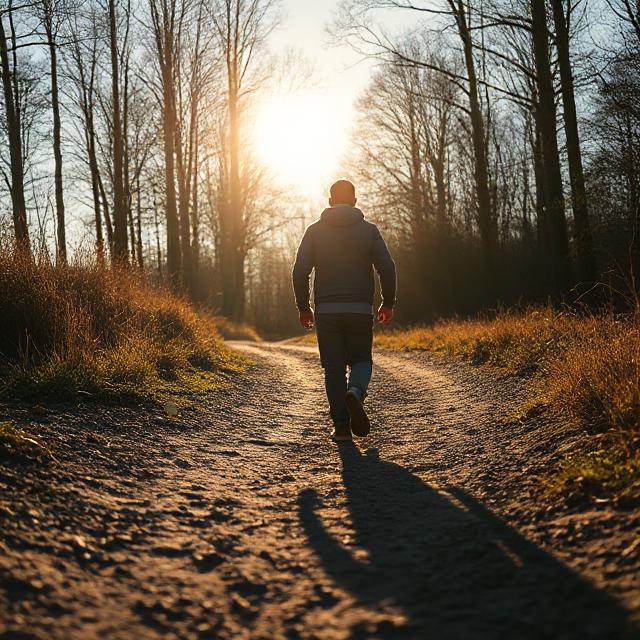 Walking shot with co-ord set flowing, sun flares in background