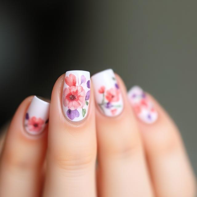 Watercolor Floral Accent Nails