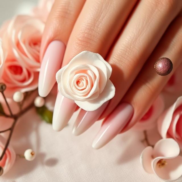 White Sculpted Rose on Nude Base